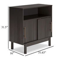 Cabie Accent Table, Sliding Doors and Open Top Shelf, Gray Wood, Gold -BM330027