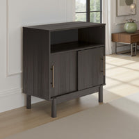 Cabie Accent Table, Sliding Doors and Open Top Shelf, Gray Wood, Gold -BM330027