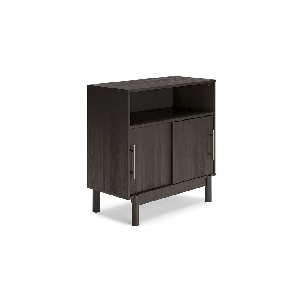 Cabie Accent Table, Sliding Doors and Open Top Shelf, Gray Wood, Gold -BM330027