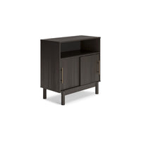 Cabie Accent Table, Sliding Doors and Open Top Shelf, Gray Wood, Gold -BM330027