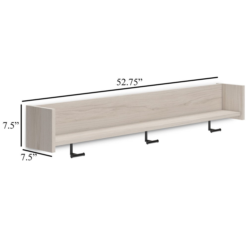 Soca Wall Mounted Coat Rack, 3 Hooks and Shelf, Light Natural Brown -BM330029