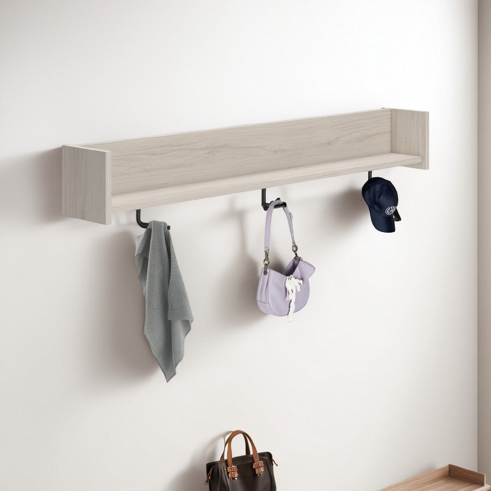 Soca Wall Mounted Coat Rack, 3 Hooks and Shelf, Light Natural Brown -BM330029