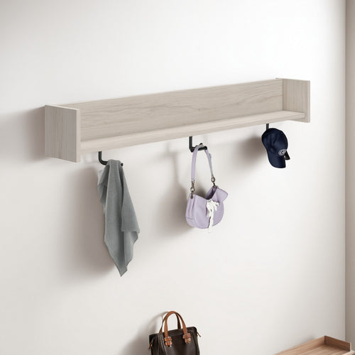 Soca Wall Mounted Coat Rack, 3 Hooks and Shelf, Light Natural Brown -BM330029