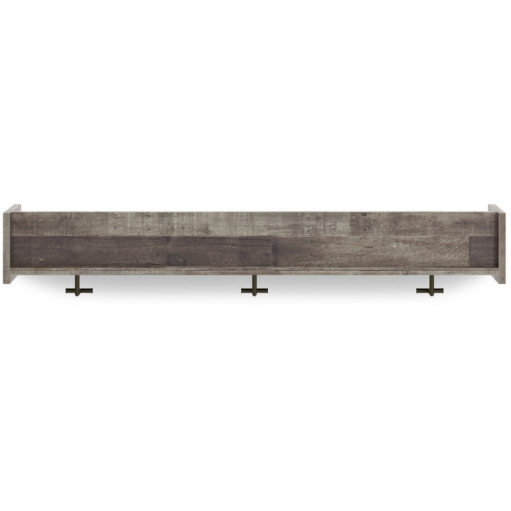 Elis Wall Mounted Coat Rack with 3 Hooks and Shelf, Butcher Block Gray -BM330030
