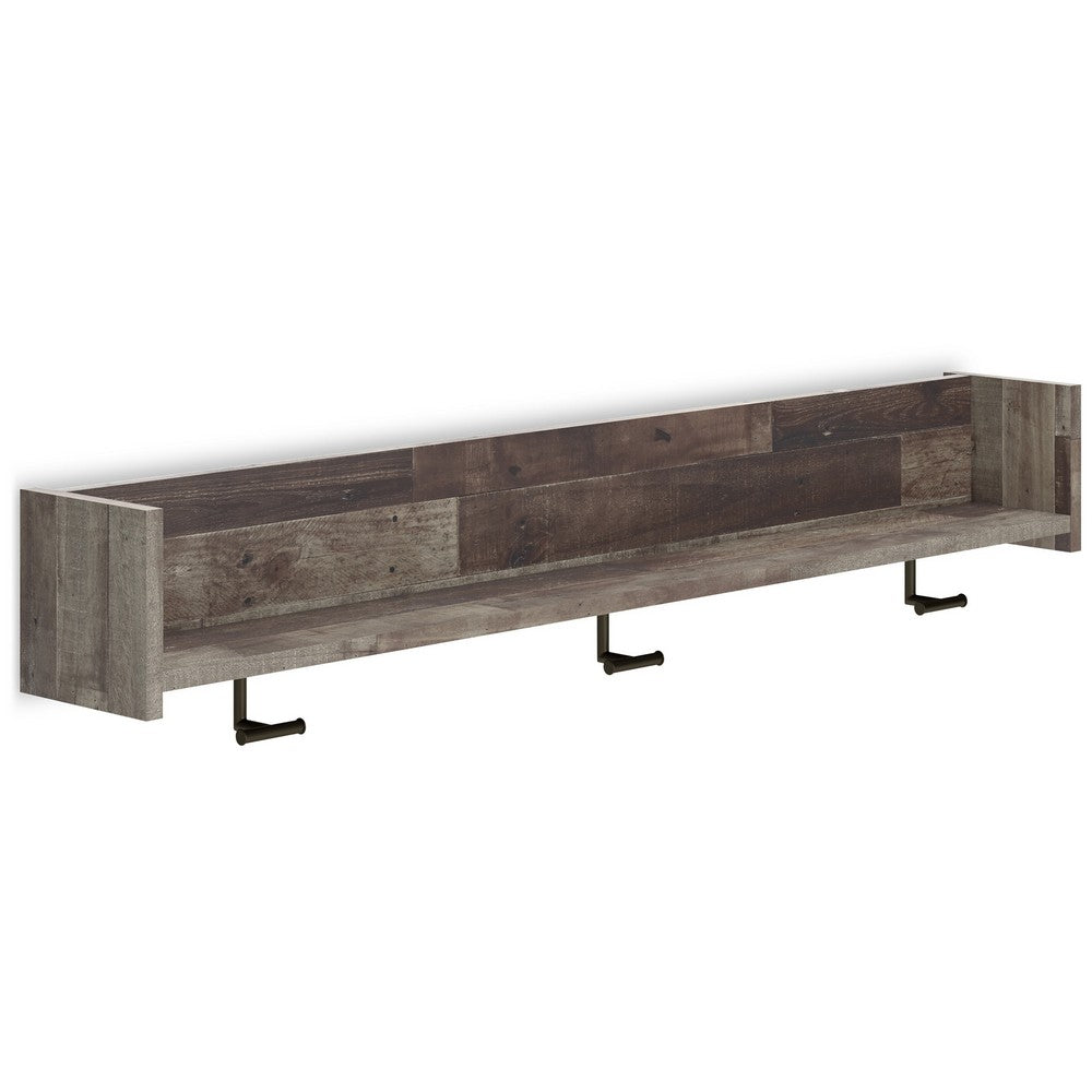Elis Wall Mounted Coat Rack with 3 Hooks and Shelf, Butcher Block Gray -BM330030