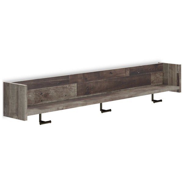 Elis Wall Mounted Coat Rack with 3 Hooks and Shelf, Butcher Block Gray -BM330030