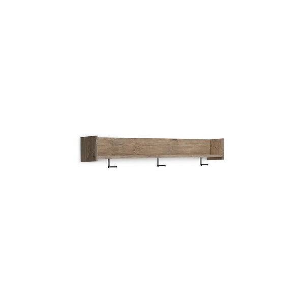 Olia Wall Mounted Coat Rack, 3 Hooks and Shelf, Light Dry Brown Wood -BM330031
