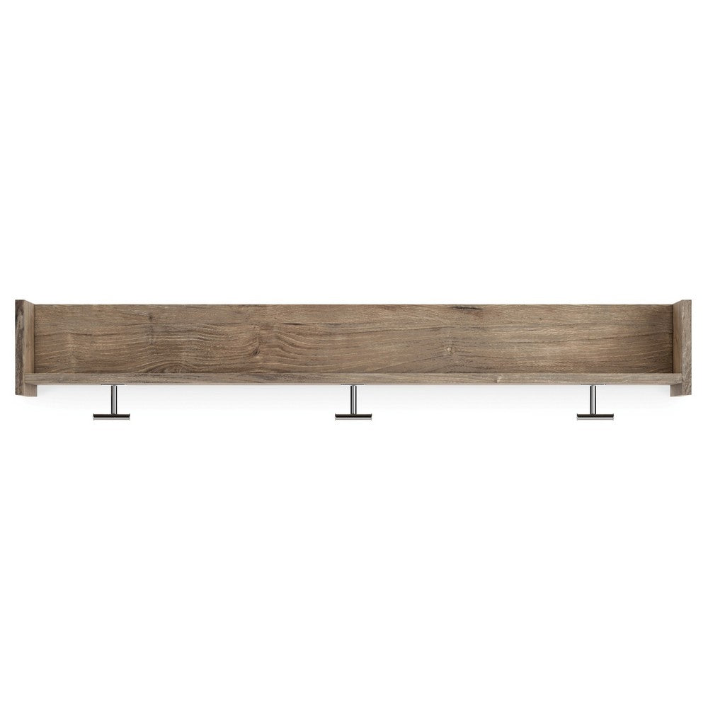 Olia Wall Mounted Coat Rack, 3 Hooks and Shelf, Light Dry Brown Wood -BM330031