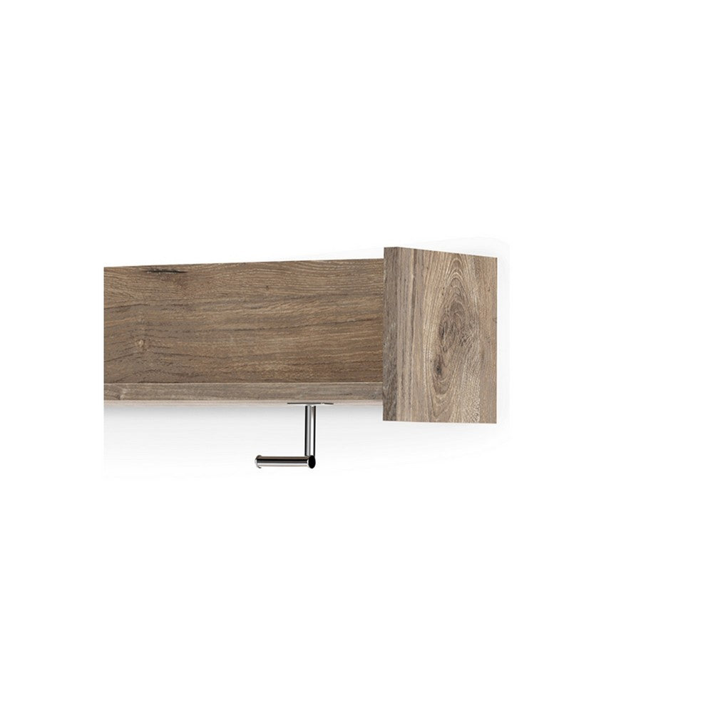 Olia Wall Mounted Coat Rack, 3 Hooks and Shelf, Light Dry Brown Wood -BM330031