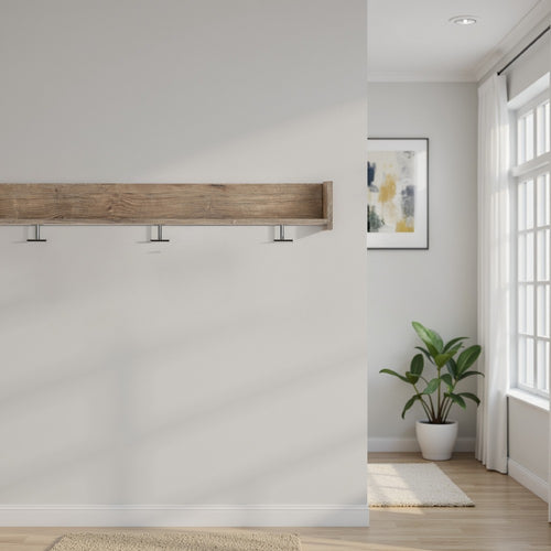Olia Wall Mounted Coat Rack, 3 Hooks and Shelf, Light Dry Brown Wood -BM330031