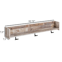 Elis Wall Mounted Coat Rack, 3 Hooks and Shelf, Butcher Block White -BM330032
