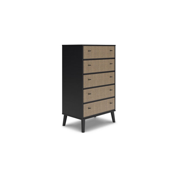 Hwan Tall Dresser Chest with 5 Drawers, Splayed Legs, Matte Black Wood -BM330036