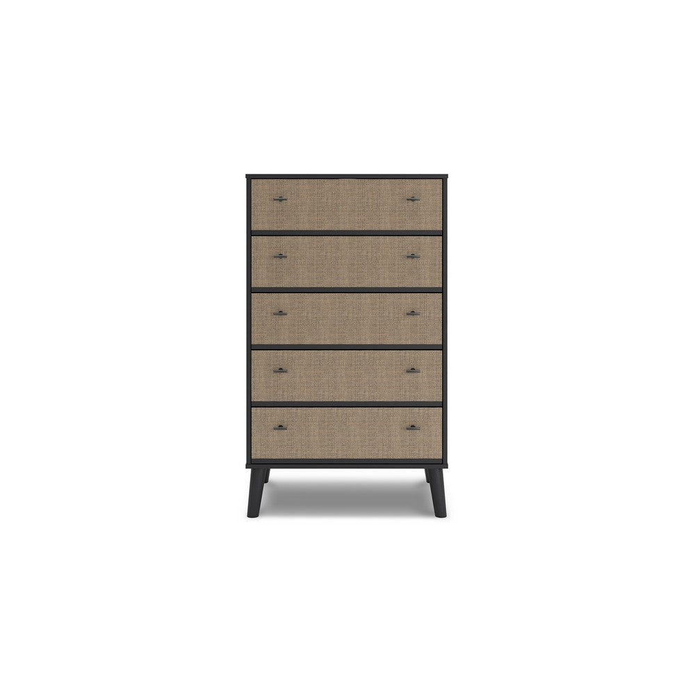 Hwan Tall Dresser Chest with 5 Drawers, Splayed Legs, Matte Black Wood -BM330036