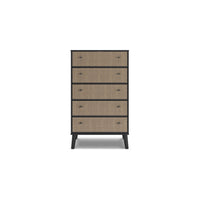 Hwan Tall Dresser Chest with 5 Drawers, Splayed Legs, Matte Black Wood -BM330036