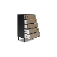 Hwan Tall Dresser Chest with 5 Drawers, Splayed Legs, Matte Black Wood -BM330036