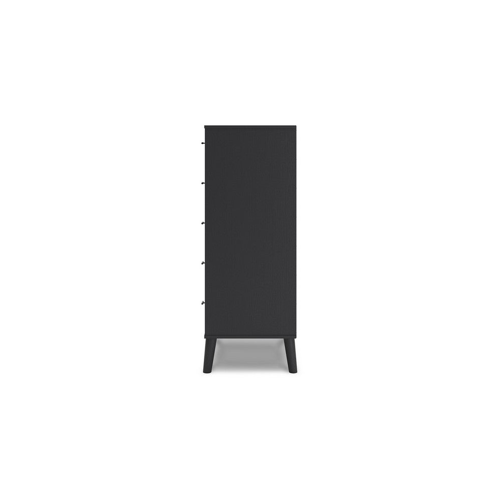 Hwan Tall Dresser Chest with 5 Drawers, Splayed Legs, Matte Black Wood -BM330036