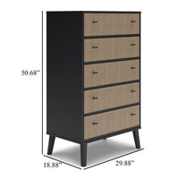 Hwan Tall Dresser Chest with 5 Drawers, Splayed Legs, Matte Black Wood -BM330036