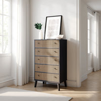 Hwan Tall Dresser Chest with 5 Drawers, Splayed Legs, Matte Black Wood -BM330036