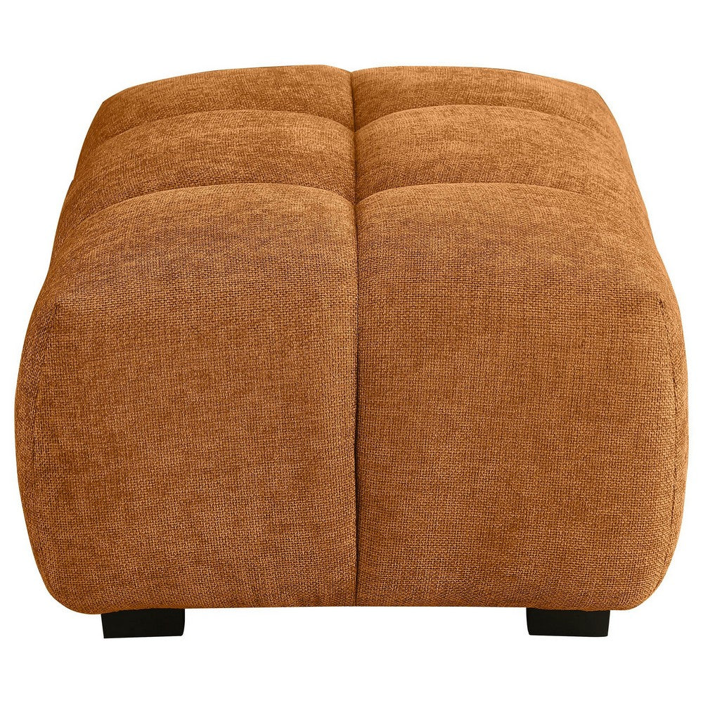Cace Ottoman, Burnt Orange Fabric, 40 Inch, Textured Grid Tufting -BM330044