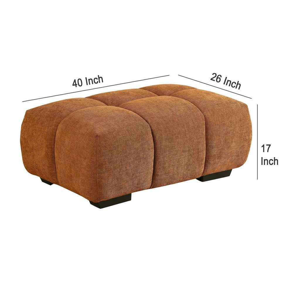 Cace Ottoman, Burnt Orange Fabric, 40 Inch, Textured Grid Tufting -BM330044
