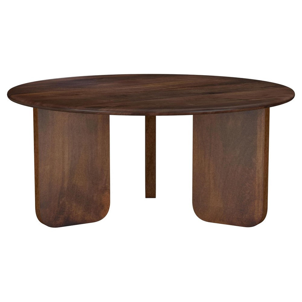 Novo Coffee Table, 36 Inch, Rustic Three Panel Legs, Brown Mango Wood -BM330047