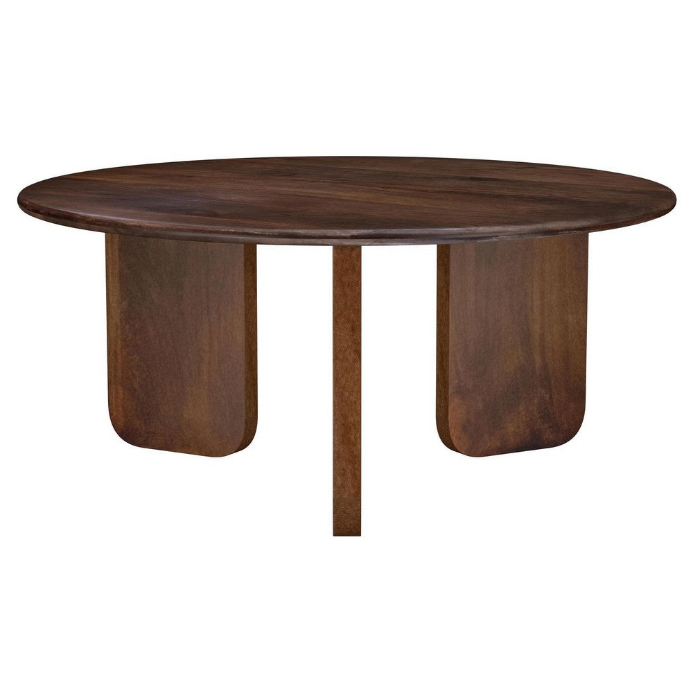 Novo Coffee Table, 36 Inch, Rustic Three Panel Legs, Brown Mango Wood -BM330047