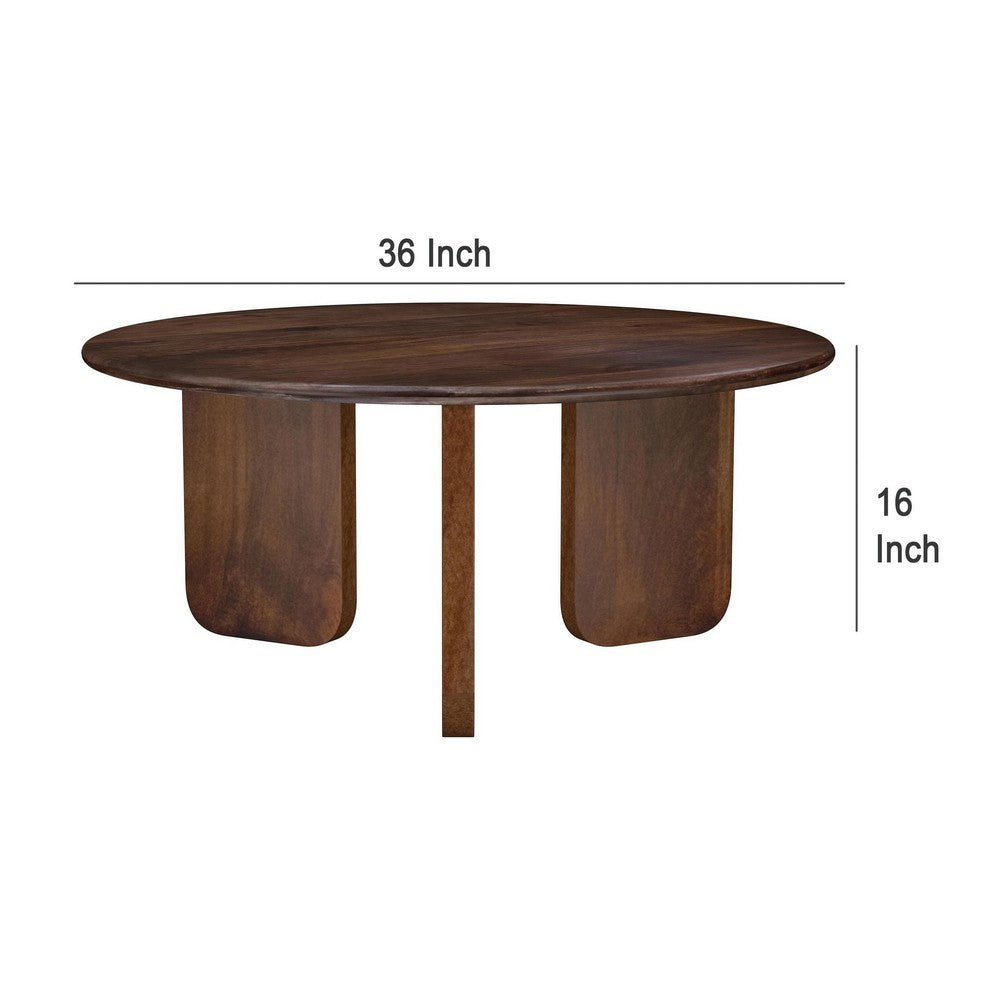 Novo Coffee Table, 36 Inch, Rustic Three Panel Legs, Brown Mango Wood -BM330047