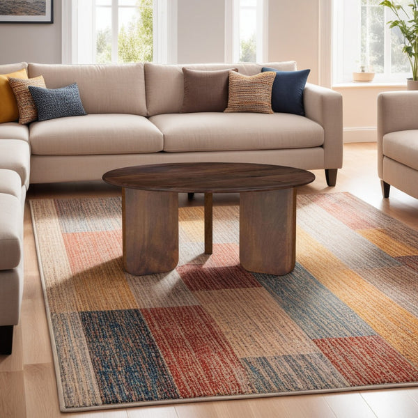 Novo Coffee Table, 36 Inch, Rustic Three Panel Legs, Brown Mango Wood -BM330047