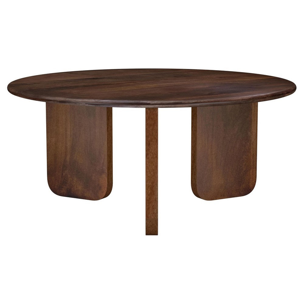 Novo Coffee Table, 36 Inch, Rustic Three Panel Legs, Brown Mango Wood -BM330047