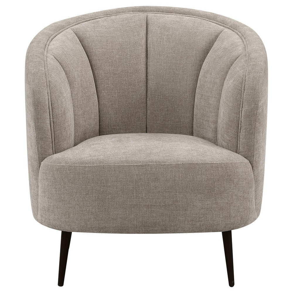 Zui Curved Accent Armchair, 33 Inch, Beige, Modern Sleek Tapered Metal Legs -BM330059