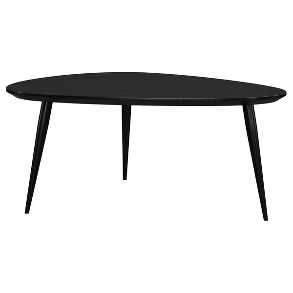 Deso Coffee Table, 39 Inch Triangular Black Mango Wood, Metal Legs -BM330064