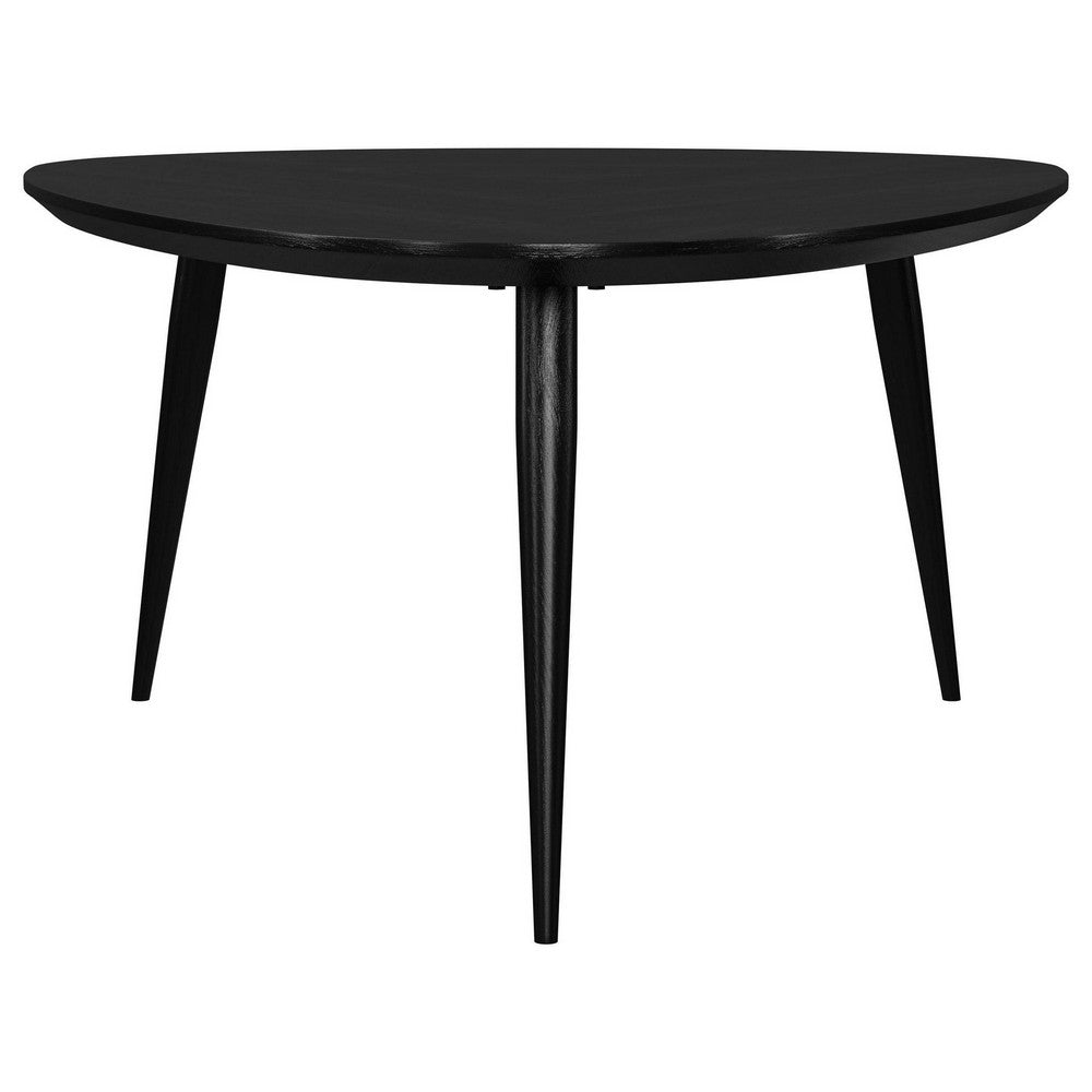 Deso Coffee Table, 39 Inch Triangular Black Mango Wood, Metal Legs -BM330064