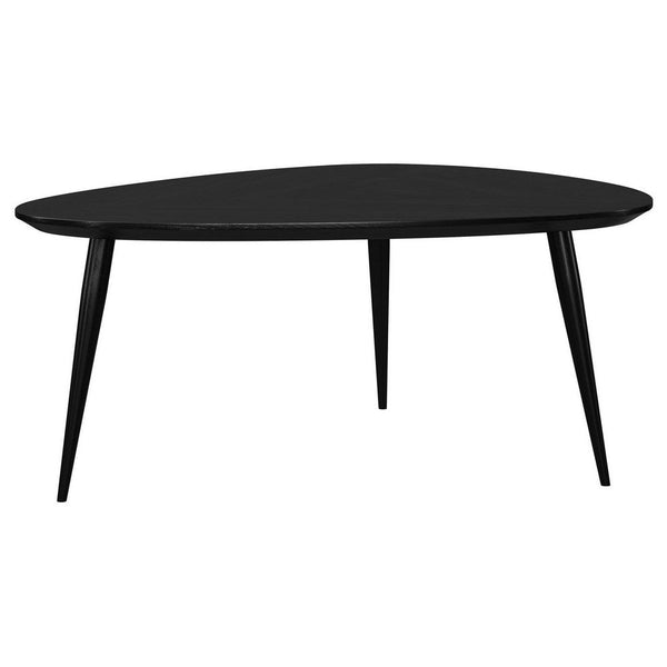 Deso Coffee Table, 39 Inch Triangular Black Mango Wood, Metal Legs -BM330064