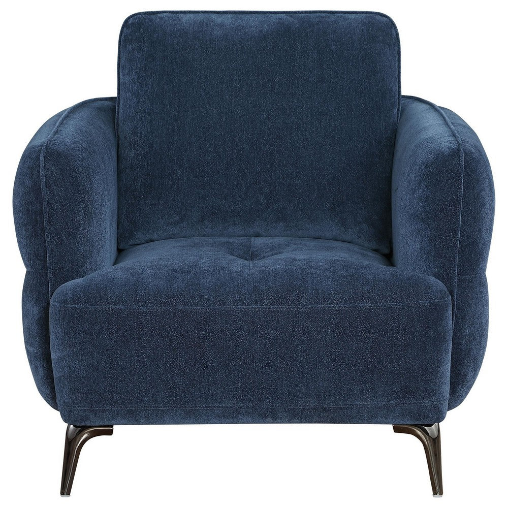 Lyk Armchair, 38 Inch Plush Navy Blue Fabric, Sleek Modern Nickel Legs -BM330067