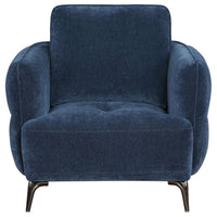 Lyk Armchair, 38 Inch Plush Navy Blue Fabric, Sleek Modern Nickel Legs -BM330067