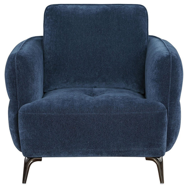 Lyk Armchair, 38 Inch Plush Navy Blue Fabric, Sleek Modern Nickel Legs -BM330067