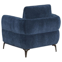 Lyk Armchair, 38 Inch Plush Navy Blue Fabric, Sleek Modern Nickel Legs -BM330067