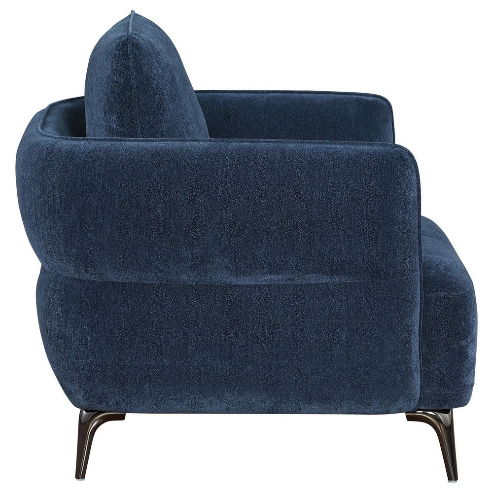 Lyk Armchair, 38 Inch Plush Navy Blue Fabric, Sleek Modern Nickel Legs -BM330067