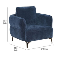 Lyk Armchair, 38 Inch Plush Navy Blue Fabric, Sleek Modern Nickel Legs -BM330067