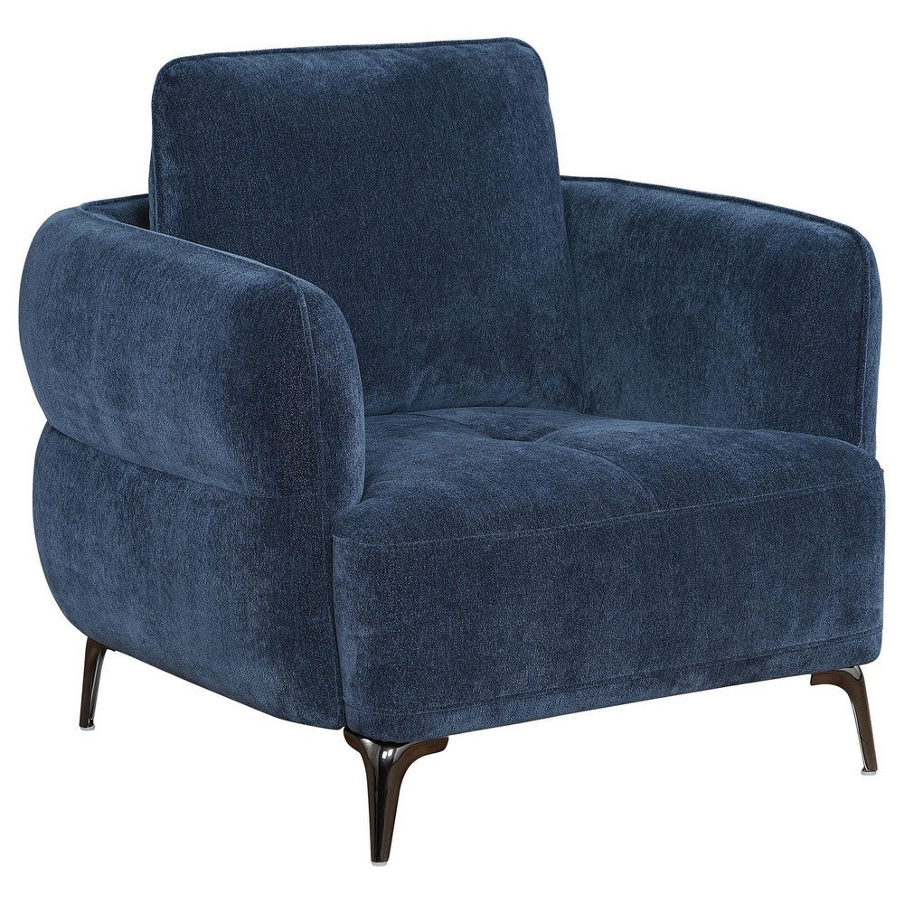 Lyk Armchair, 38 Inch Plush Navy Blue Fabric, Sleek Modern Nickel Legs -BM330067