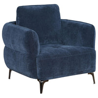Lyk Armchair, 38 Inch Plush Navy Blue Fabric, Sleek Modern Nickel Legs -BM330067