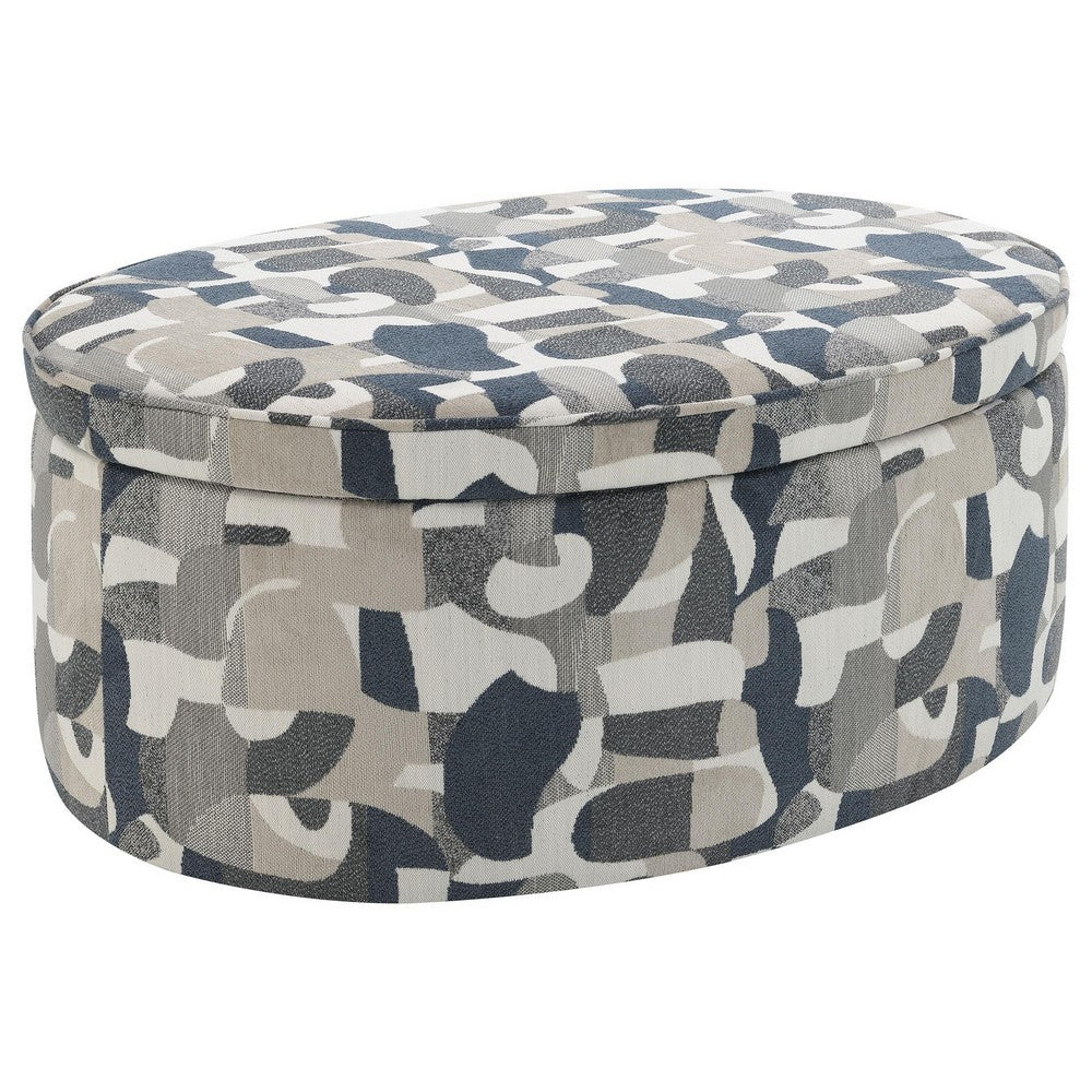 Kito Oval Accent Ottoman, 39 Inch, Hidden Storage, Patterned Fabric -BM330071