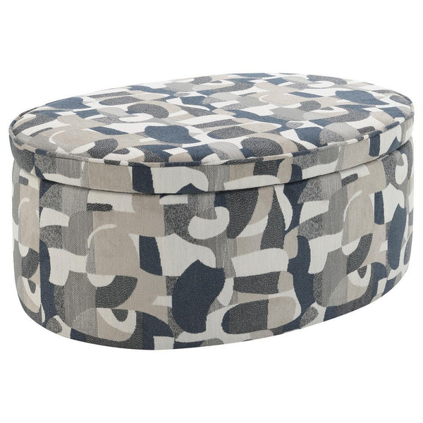Kito Oval Accent Ottoman, 39 Inch, Hidden Storage, Patterned Fabric -BM330071