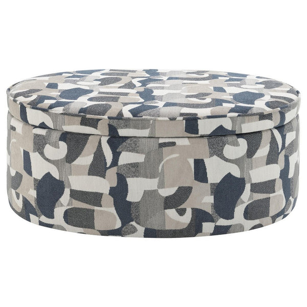 Kito Oval Accent Ottoman, 39 Inch, Hidden Storage, Patterned Fabric -BM330071