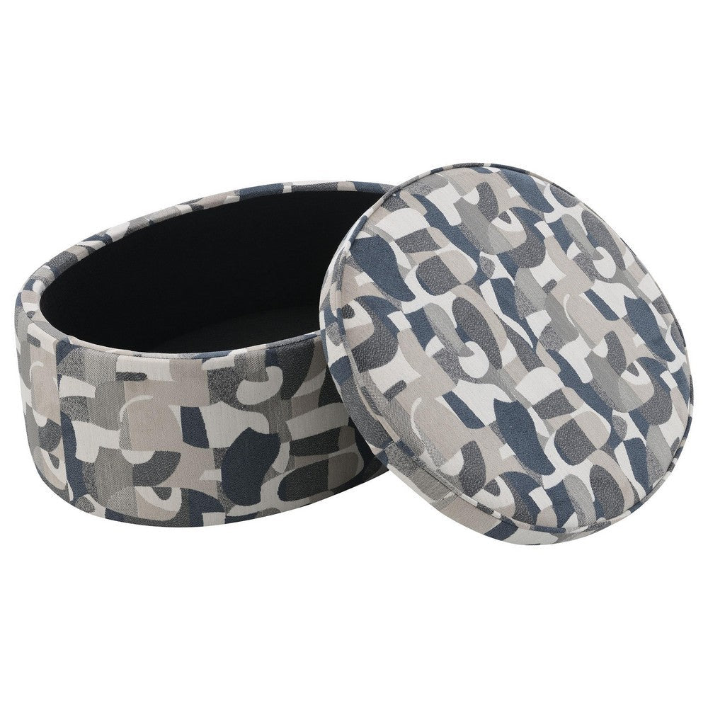 Kito Oval Accent Ottoman, 39 Inch, Hidden Storage, Patterned Fabric -BM330071