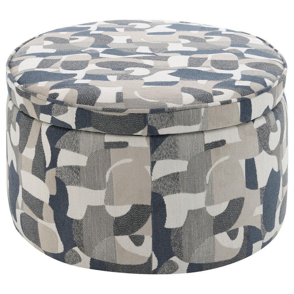 Kito Oval Accent Ottoman, 39 Inch, Hidden Storage, Patterned Fabric -BM330071