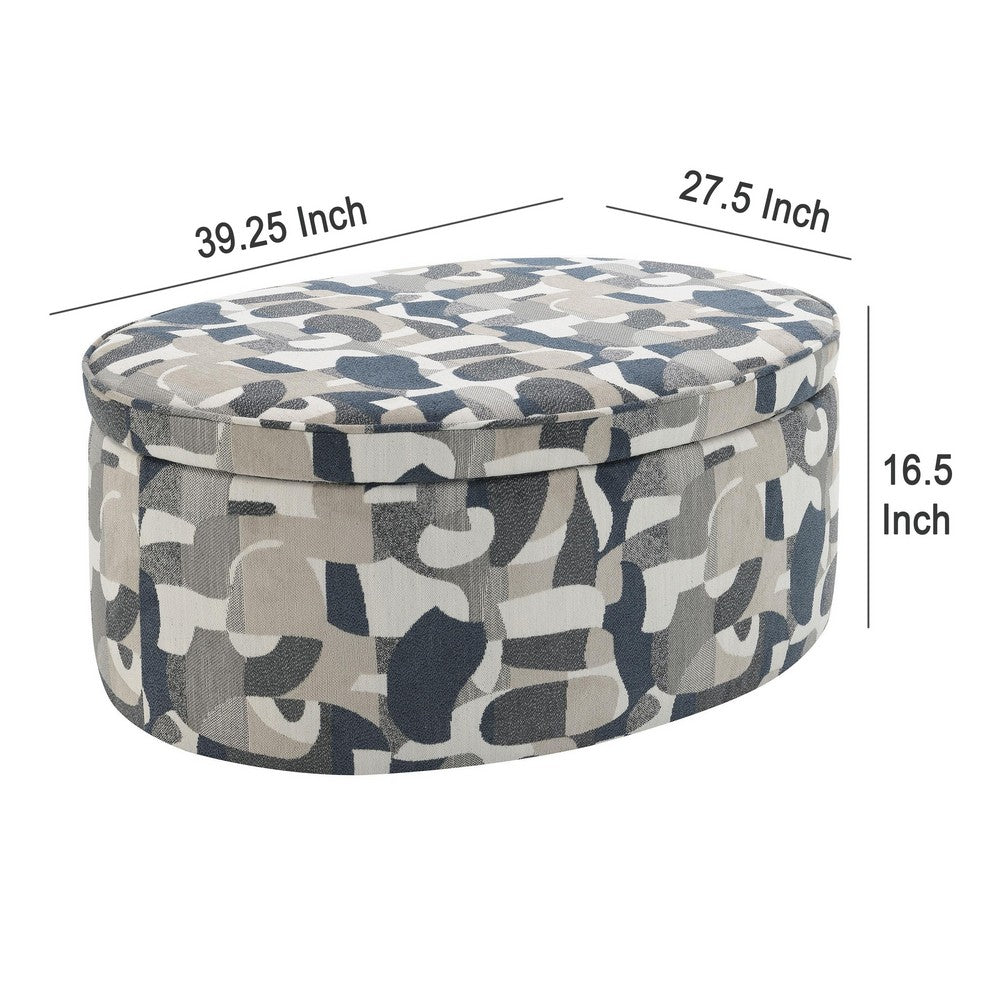 Kito Oval Accent Ottoman, 39 Inch, Hidden Storage, Patterned Fabric -BM330071