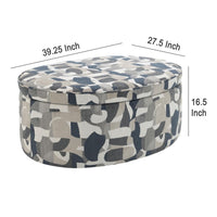 Kito Oval Accent Ottoman, 39 Inch, Hidden Storage, Patterned Fabric -BM330071