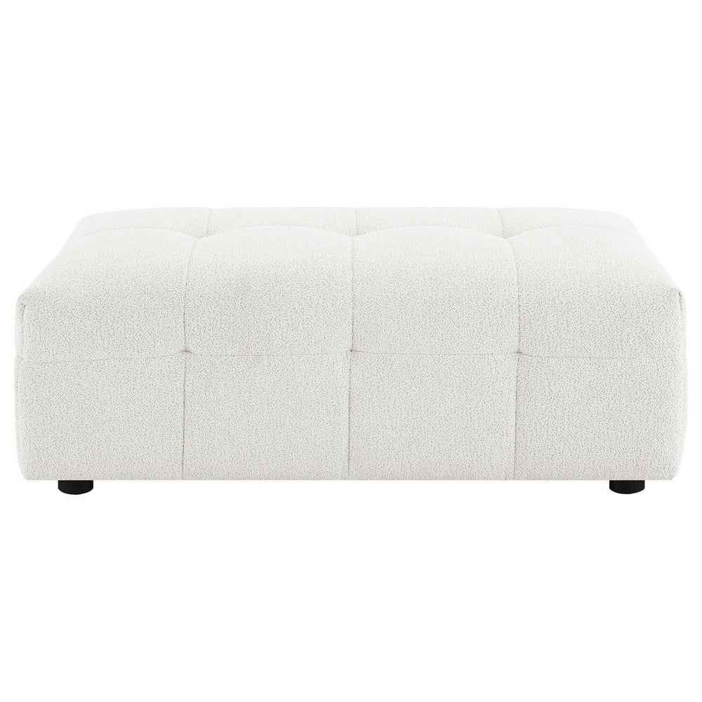 Lopo Ottoman, 46 Inch, Off White Fabric, Modern Geometric Grid Tufted -BM330073