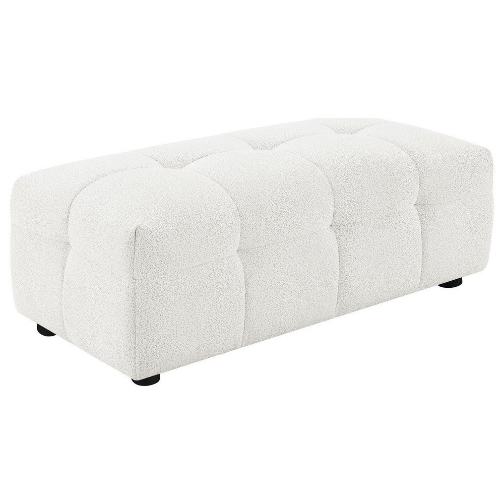 Lopo Ottoman, 46 Inch, Off White Fabric, Modern Geometric Grid Tufted -BM330073